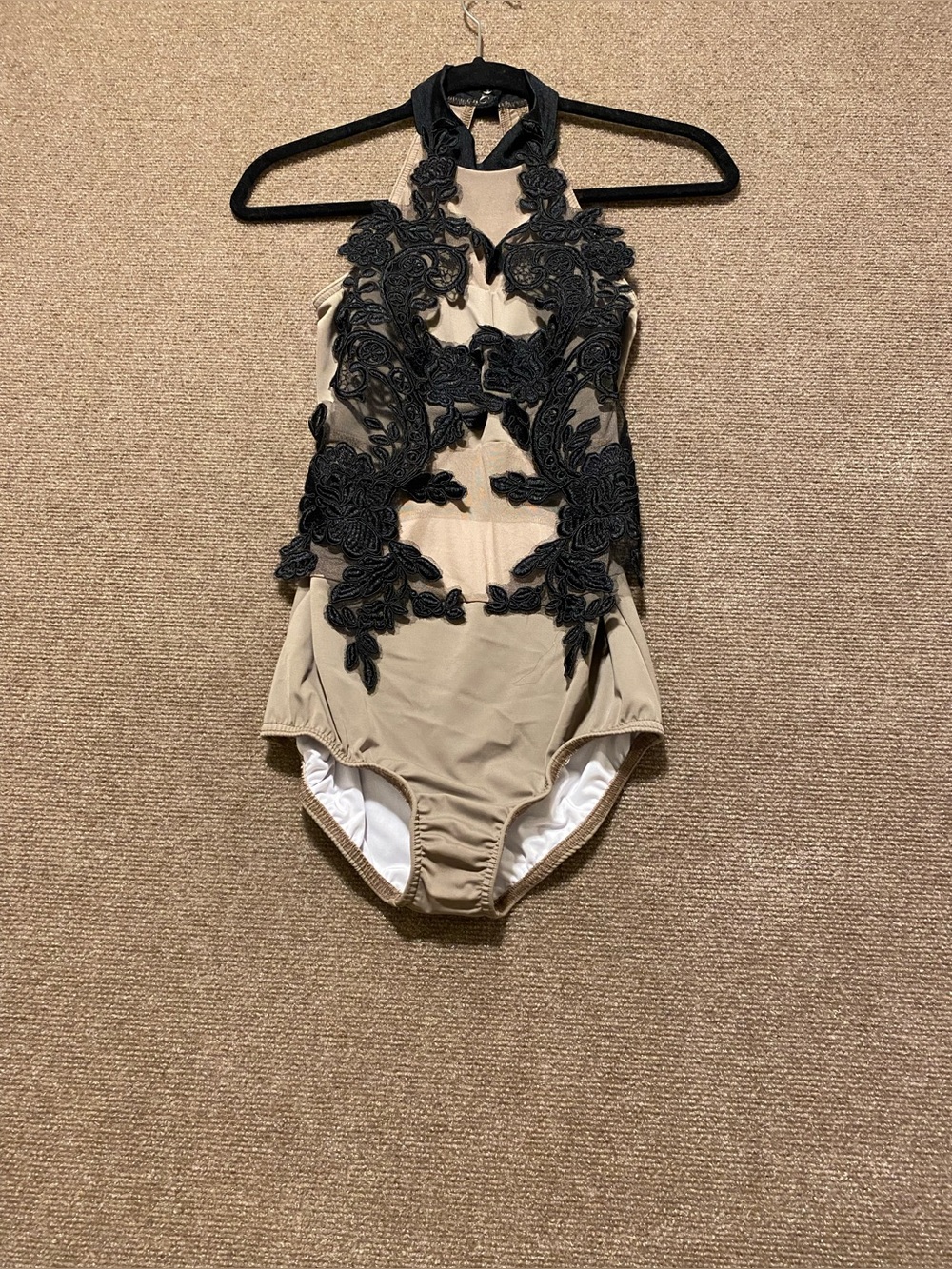 Kelle Nude Black Lace Halter Dance Costume Leotard M Adult